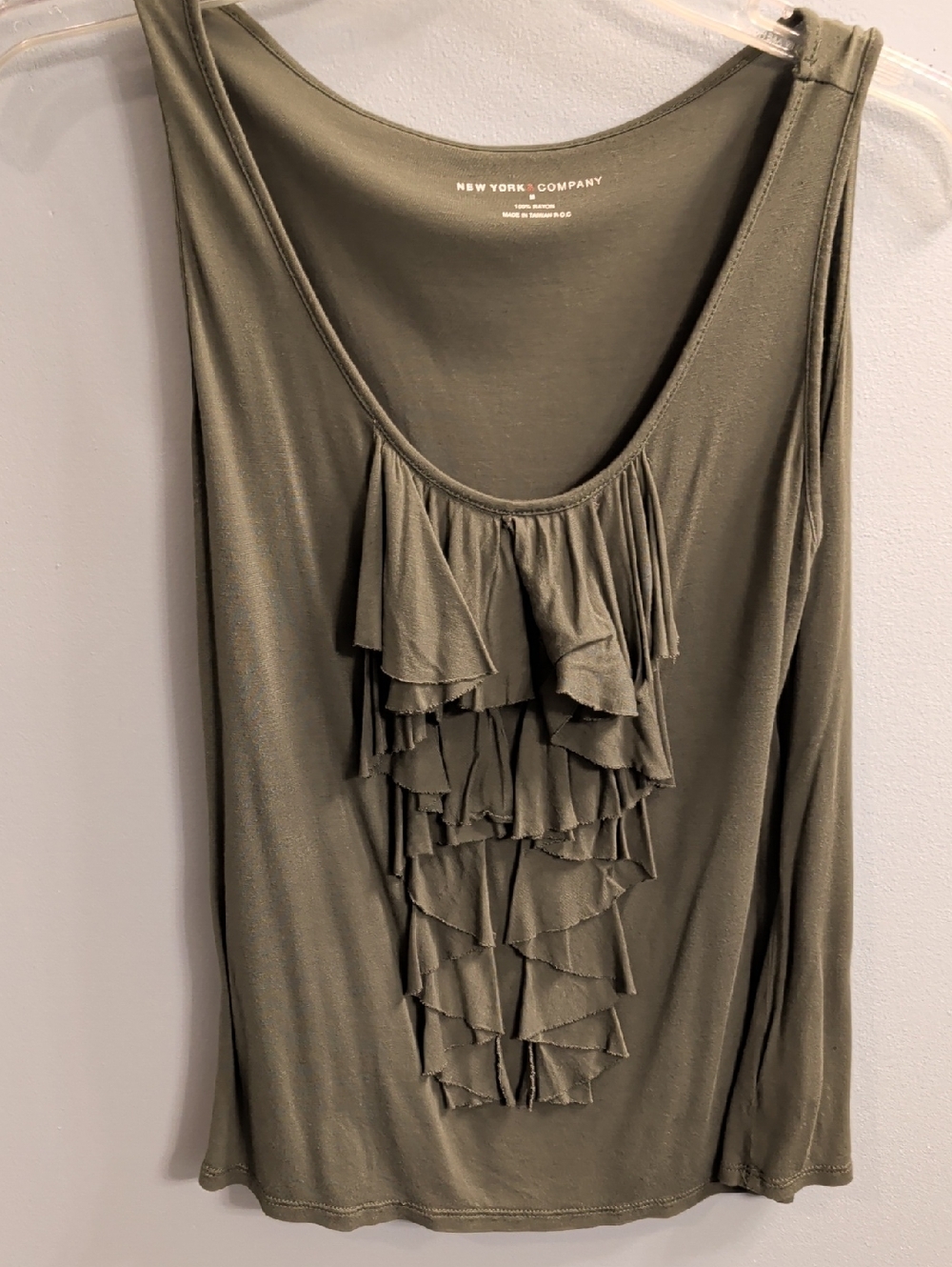 New York & Company Olive Green Ruffle Front Camisole